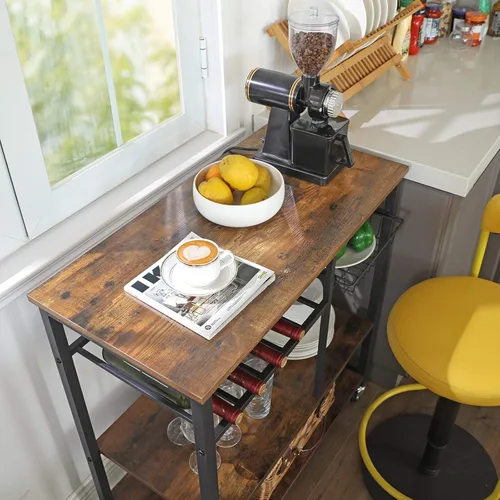Vista 5 de VASAGLE ALINRU - Carrito de cocina, estante de almacenamiento de alimentos con cesta de malla metálica, soporte para botellas y estantes, 31.5