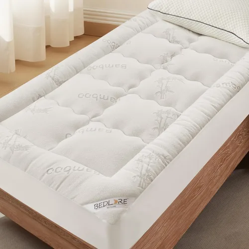 Vista 13 de Cubrecolchón Twin de BEDLORE derivado de viscosa de bambú, colchón grueso con bolsillos elásticos para colchones de 15-38 cm, cubrecolchón suave