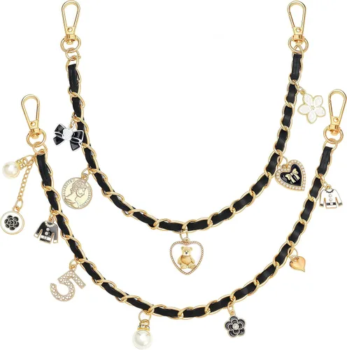 Vista 11 de 2 piezas de cadenas extensoras para bolsos de metal negro con perlas, dobles extensores de correa para bolsos, para bolsos de mano y bandolera