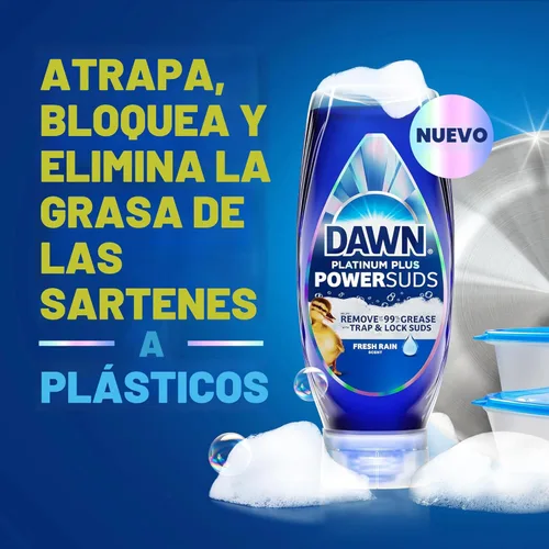 Vista 2 de Dawn Platinum Plus PowerSuds EZ-Squeeze - Jabón líquido para platos, líquido para lavavajillas, eliminación de grasa, botella al revés, aroma a