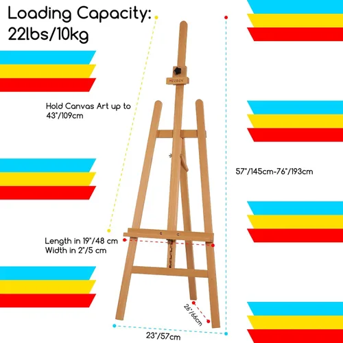 Vista 2 de MEEDEN Caballete de arte de madera para pintar: caballete de madera de haya maciza, soporte para lienzo de hasta 43 pulgadas, caballete ajustable