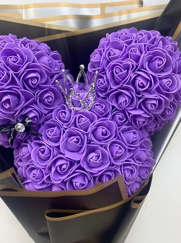 Vista 3 de Mickey Head Inspired Forever Everlasting - Ramo de rosas preservadas, perfecto para cualquier ocasión especial (morado)