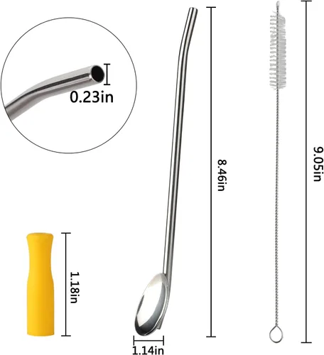 Vista 2 de Cucharas largas de acero inoxidable para té, cucharas de pajita, mango con pajita para mezclar, revolver, beber