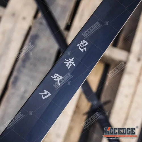 Vista 5 de Juego de 2 machetes Tanto Ninja Katana de espada doble de 28 pulgadas con funda de nailon + grabado negro chino en la edición Blade.