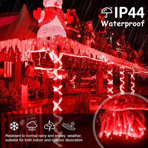Vista 5 de Luces de Navidad para exteriores Luces de Carámbano 300 LED, 33 pies, 8 modos, luces de cadena colgantes de hadas conectables con enchufe de 30 V