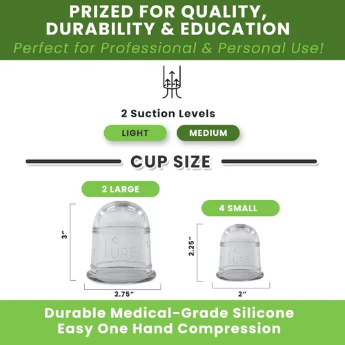 Vista 3 de Juego de 6 tazas profesionales de terapia de ventosas de silicona para masaje, liberación miofascial, reducción de celulitis