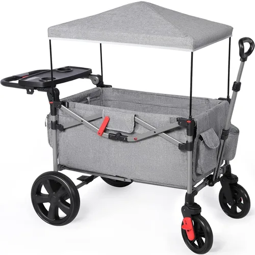 Vista 9 de EVER ADVANCED - Carros plegables para dos niños y carga, carro plegable colapsable con mango ajustable, toldo extraíble con arnés de 5 puntos, negro