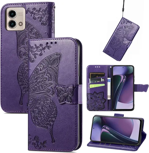 Vista 10 de GYHOYA Funda tipo cartera compatible con Moto G Stylus 5G 2023 para mujer, de piel, con función atril magnético y tarjetero, funda protectora