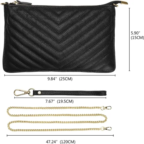 Vista 7 de Uromee Cartera de mano para mujer, de piel auténtica, con cadena de hombro desmontable