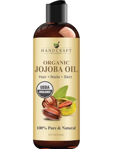 Handcraft Blends Aceite de jojoba orgánico USDA | prensado en frío | 8 onzas líquidas | 100% puro y natural | para cabello, piel y cara | Aceite