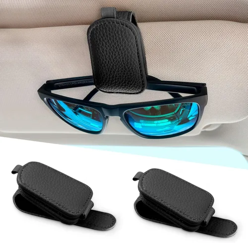 Vista 12 de LTOHOE 1 Paquete Soporte para Gafas de Sol para Coche, Soporte Magnético de Cuero para Gafas de Sol y Clip para Tarjeta de Ticket, Universal