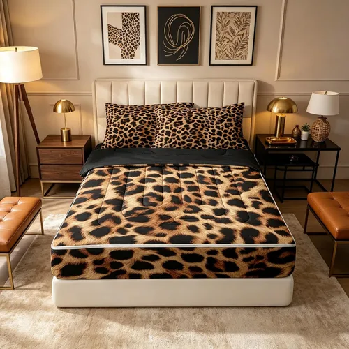 Vista 16 de Feelyou Juego de edredón con cremallera de leopardo tamaño individual Juegos de cama con cremallera y estampado animal para decoración de Marrón