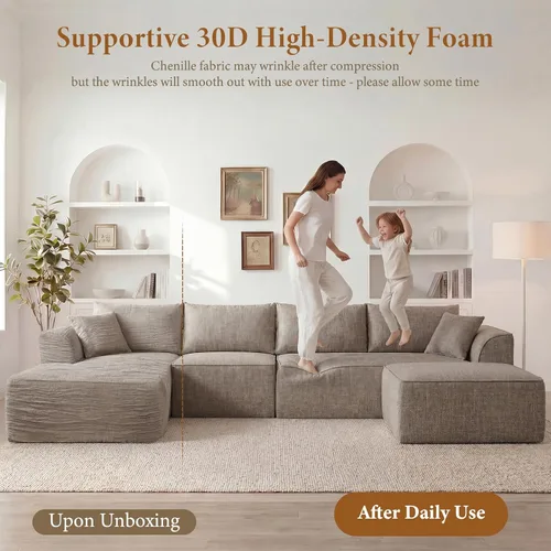 Vista 6 de Vesgantti 135" U Shaped Sectional Boneless Couch, No Assembly Required Deep Seat Modular Sofa in A Box, Memory Foam, Cloud Living Room Couch for