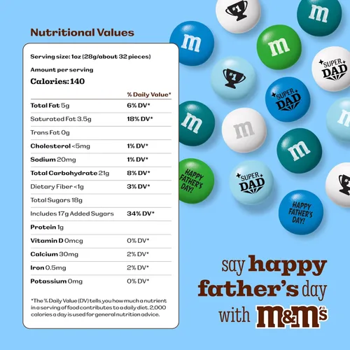 Vista 2 de M&M'S Caramelos de chocolate con leche para el Día del Padre, 2 libras de caramelos a granel en paquete resellable, M&M'S impreso con iconos