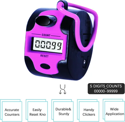 Vista 3 de TESEAS Handy Counter Click Manual Digital Clicker Puntada Contadores Dedo Palma Mecánica Pitch de mano Pantalla electrónica de 5 dígitos Contador