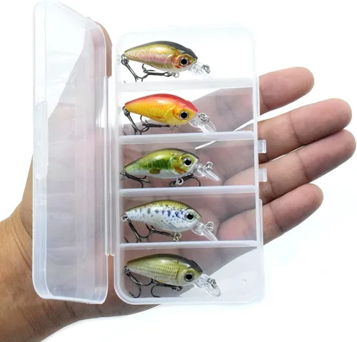Vista 5 de CrankBait Mini CrankBaits - Kits de señuelos de pesca para buceo profundo poco profundo flotante Swimbait duro para lubina, trucha, lucio y agua