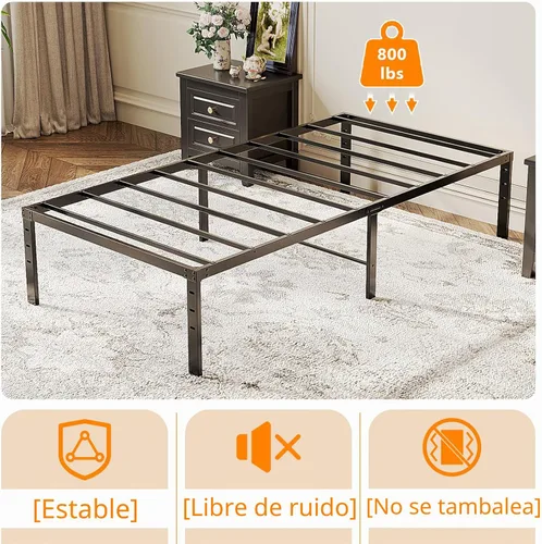 Vista 9 de Bonnlo Base de cama individual con plataforma de metal de 14 pulgadas, base de colchón, soporte de listones de acero resistente, no necesita somier