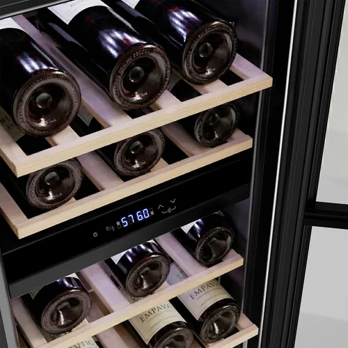 Vista 6 de Empava Refrigerador de vino de doble zona de 15 pulgadas con puerta de vidrio reversible, refrigerador independiente con luz LED, control táctil