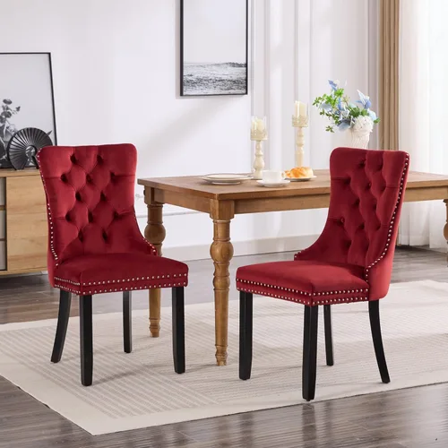 Vista 46 de Juego de 2 sillas de comedor modernas para sala de estar, cocina, patas de madera maciza, cojín acolchado de tela de lino, asiento y respaldo