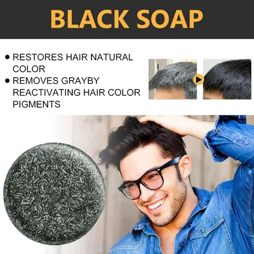 Vista 7 de TPTAL Barra inversa de cabello gris, jabón negro para cobertura de cabello gris, barra de champú para oscurecer el cabello natural, champú