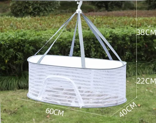 Vista 2 de Primst Red de pesca de secado plegable, rejilla de secado colgante, cesta seca de ropa con cremallera, secadora de plantas para interiores