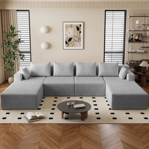 Vista 23 de Sofá cama modular de 124 pulgadas, sofá de nube sin hueso para sala de estar, sofá de 3 asientos en forma de U con asiento profundo, combinación