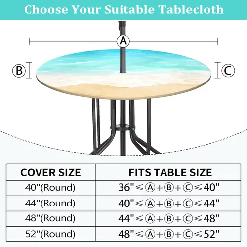 Vista 3 de Mantel Redondo para Exteriores con Ondas del Océano con Agujero para Sombrilla y Cremallera Elástica, Cubierta de Mesa para Exteriores, Manteles