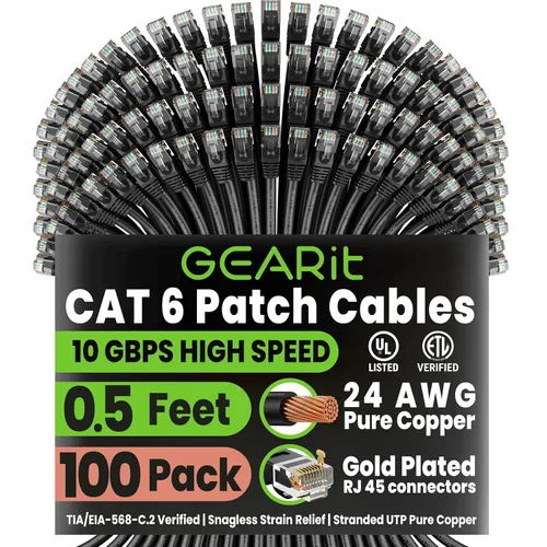 Vista 23 de GEARit Paquete de 50 cables Ethernet Cat6 de 0.5 pies Cable de conexión de red RJ45, conectores chapados en oro sin enganches de 10 Gbps, cable