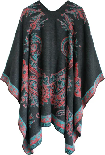 Vista 123 de Urban CoCo Poncho de colores para mujer, chal con frente abierto, color en bloques