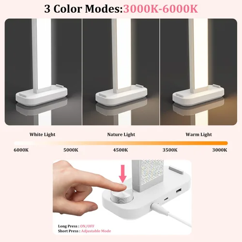 Vista 5 de iVict Lámpara de escritorio de uñas, luz tecnológica de uñas de 34 pulgadas con soporte para teléfono, 0-100% brillo ajustable, temperatura