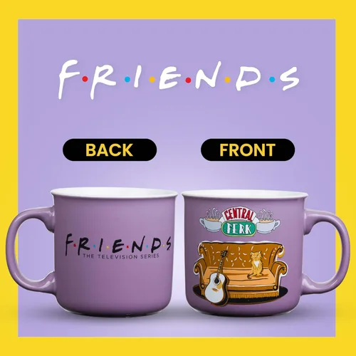 Vista 2 de Silver Buffalo - Taza de cerámica de Friends, de Central Perk, con el gato apestoso, el icónico sofá naranja y la guitarra de Phoebe, estilo cámper