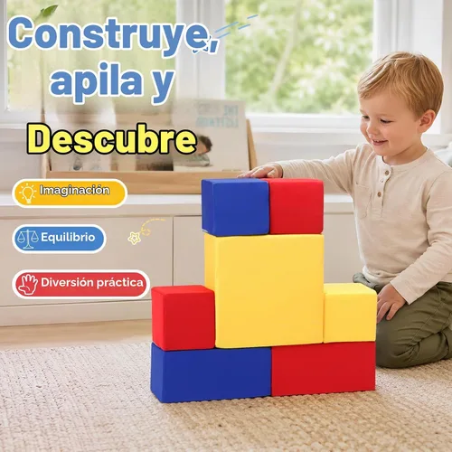 Vista 10 de Bloques de espuma para niños pequeños, bloques de construcción suaves para niños pequeños, bloques apilables coloridos para niños, 7 piezas