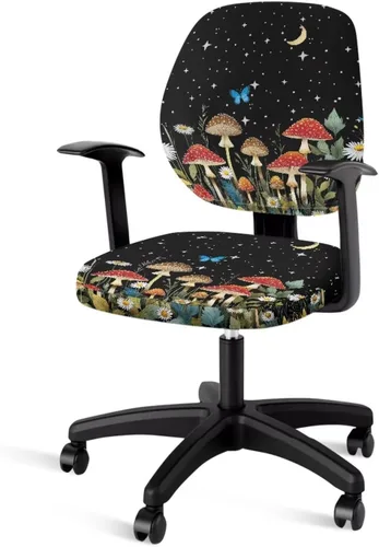 Vista 15 de Funda protectora elástica para silla de oficina con diseño de hongos artísticos, funda giratoria elástica para silla de escritorio, adecuada