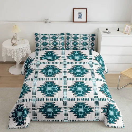 Vista 37 de Feelyou Juego de ropa de cama azteca, tamaño individual, juego de edredón con estampado azteca del suroeste del suroeste, edredón bohemio de vaquera