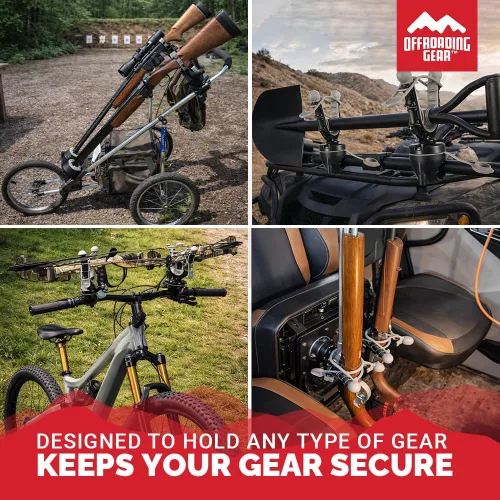 Vista 6 de Soporte de montaje para pistola con abrazadera para ATV con correas de goma para UTV Bicicletas Carritos Barcos. Sostiene arcos/hachas/palas/rifles