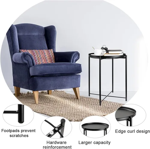 Vista 5 de danpinera Metal Black Side Table for Small Spaces Outdoor Patio Table Round Metal Coffee Table Waterproof Removable Tray Table for Living Room