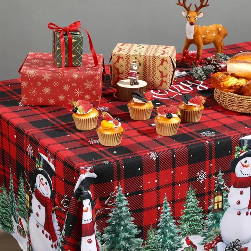 Vista 4 de WovWeave Mantel de Navidad de 60 x 84 pulgadas, mantel rectangular de tela de Navidad reutilizable para invierno, hogar, comedor, fiesta, picnic