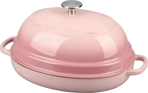 Enameled Oval Cast Iron Dutch Oven Pot with Lid, Bread Dutch Oven for Sourdough Bread Baking, Dutch Oven Bread, Bread Oven, 6QT, Pink