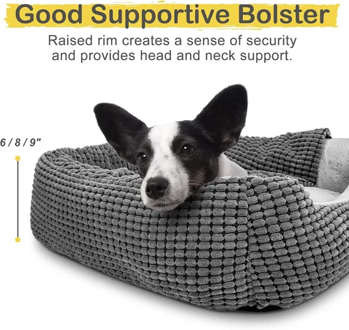 Vista 5 de GASUR Camas para perros pequeños con cueva de cubierta, camas para gatos de interior, cama rectangular con capucha para cachorros con manta