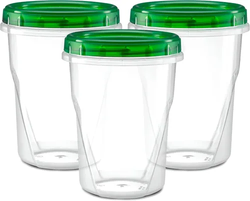 ELEGANT DISPOSABLES Paquete de 10 recipientes con tapa giratoria de 32 onzas, parte inferior transparente con tapa verde con rosca superior verde