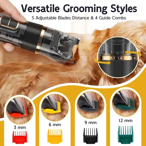 Vista 4 de FURBONA Kit de aseo para perros con pantalla LED, 3 velocidades, bajo ruido, recargable, inalámbrico, resistente al agua para perros, gatos