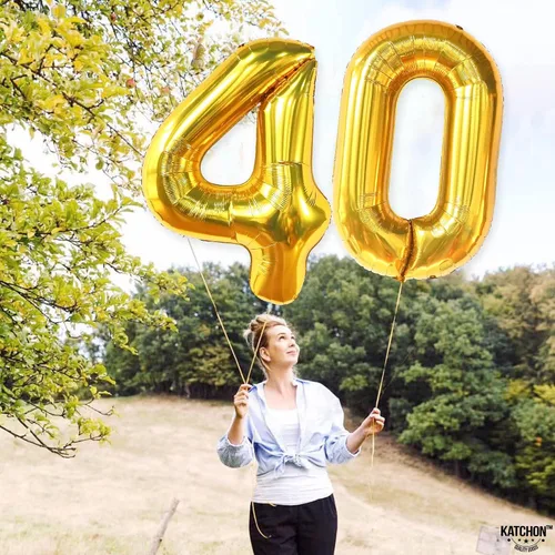 Vista 6 de KatchOn Globos negros de aluminio con el número 40 para decoración