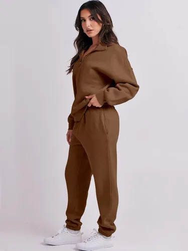 Vista 5 de Prinbara Conjunto de sudadera de manga larga con media cremallera para mujer, pantalones deportivos, conjunto de 2 piezas con bolsillos