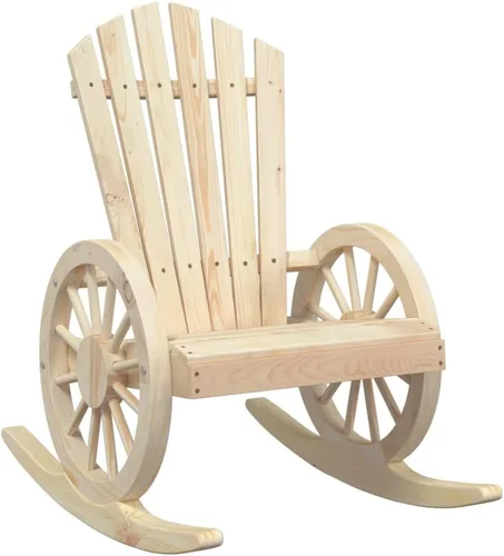 Vista 3 de Brown Solid Fir Wood Rocking Adirondack Chair, Ergonomic Design for Patio, Garden, and Balcony Relaxation