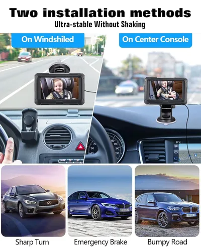 Vista 6 de Zacro Cámara de coche de bebé 1080P, cámara de bebé de 4.3 pulgadas para automóvil, con visión nocturna HD, ángulo de visión amplio de 150°