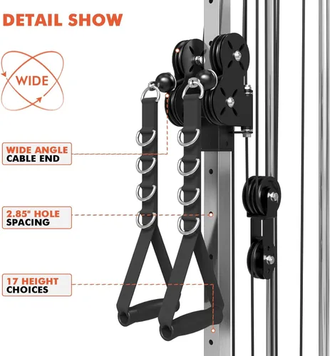 Vista 4 de Mikolo Wall Mount Cable Station, Cable Crossover Machine with Dual Pulley System and 18 Adjustable Positions for Home Gym Fitness Equipment