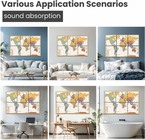 Vista 7 de Paneles acústicos artísticos antiguos de color retro con mapa político del mundo están separadas claramente, paquete de 6 paneles de pared