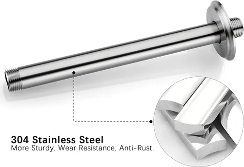 Vista 5 de Brazo de ducha de 8 pulgadas y brida de níquel cepillado, brazo de ducha montado en el techo para cabezal de ducha de lluvia