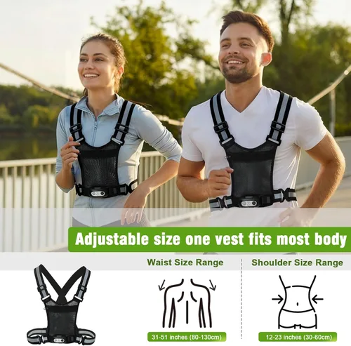 Vista 7 de Luces de correr para corredores, chaleco reflectante con 3 modos de luces con sensor de movimiento, inclinación ajustable de 45°, chaleco Negro