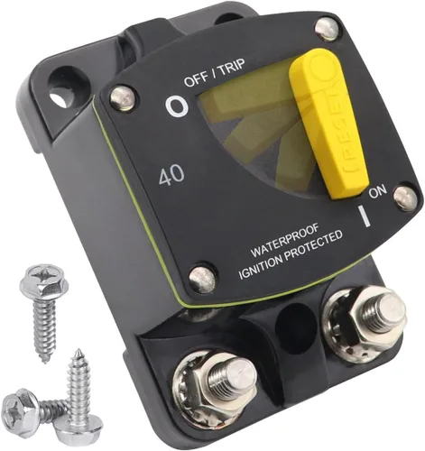 Vista 53 de Disyuntor de pernos Hi-Amp E9 T3 250A de 3/8 pulgadas con reinicio manual 12 V - 48 V CC Impermeable IP67, montaje en superficie, 250 amperios